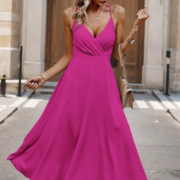 Hot Pink Sexy Women's Summer Criss-Cross Backless Holiday Casual Dress - Picture 3 of 6